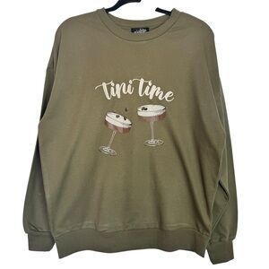 NWT Feeling Festive Espresso Martini 'Tini Time' Olive Green Medium Sweatshirt